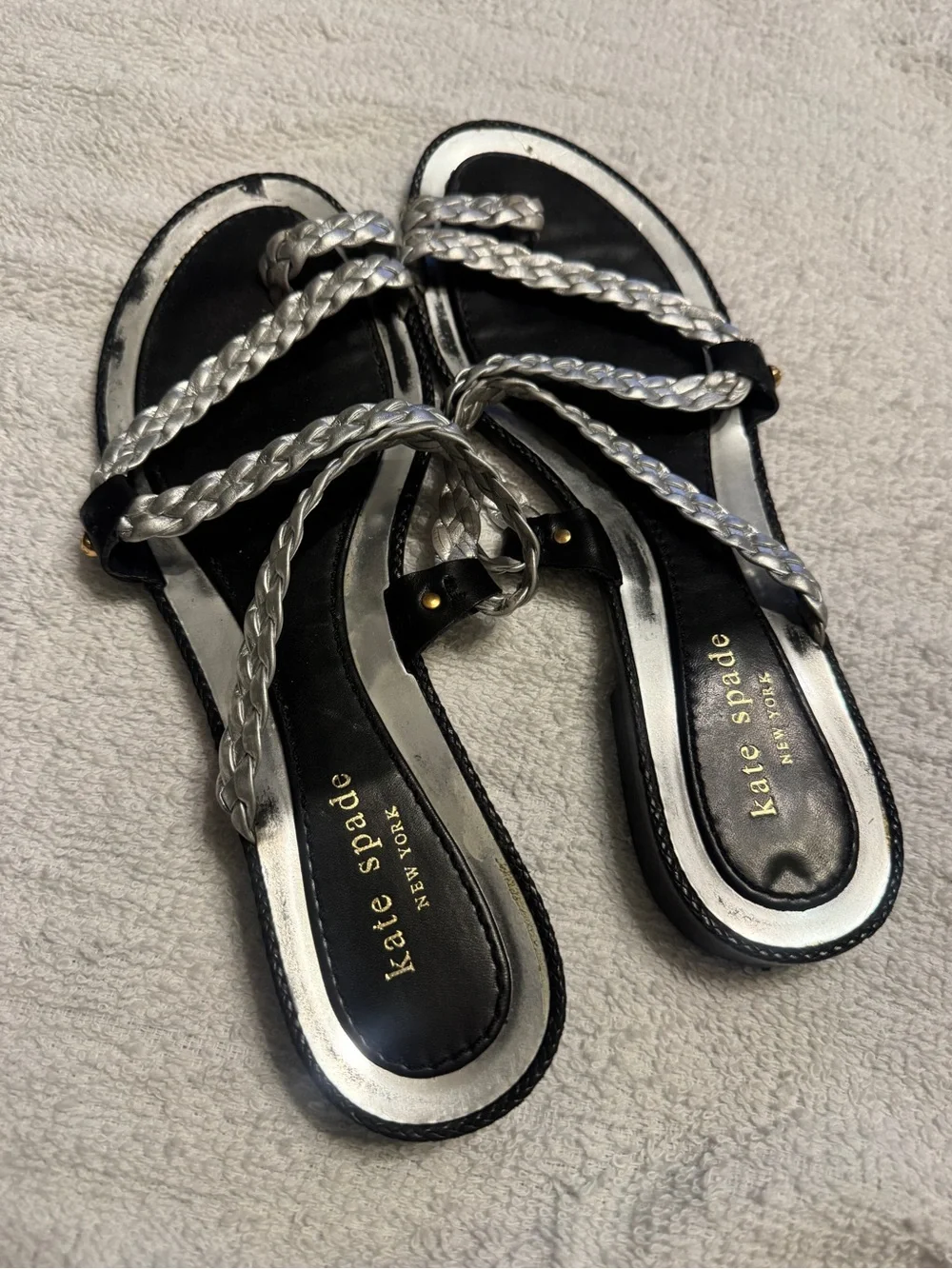 kate spade Black and Silver Braided Strap Sandals